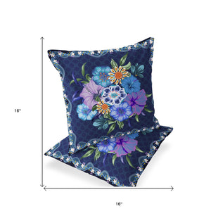 Homeroots Set Of Two 16" X 16" Blue And Yellow Botanical Indoor Outdoor Throw Pillow  Polyester 535867