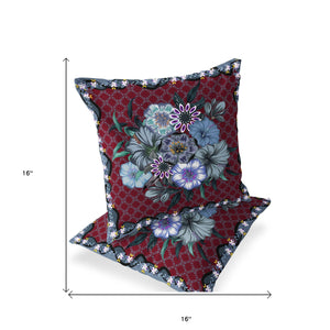 Homeroots Set Of Two 16" X 16" Gray And Red Botanical Indoor Outdoor Throw Pillow  Polyester 535868