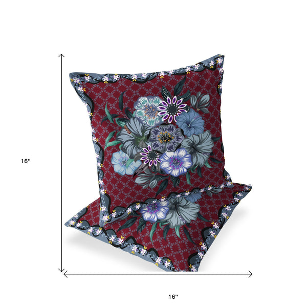 Homeroots Set Of Two 16" X 16" Gray And Red Botanical Indoor Outdoor Throw Pillow  Polyester 535868