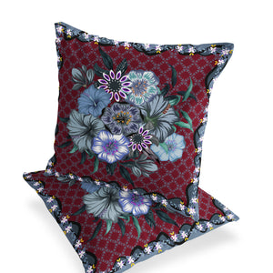 Homeroots Set Of Two 16" X 16" Gray And Red Botanical Indoor Outdoor Throw Pillow  Polyester 535868
