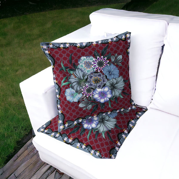 Homeroots Set Of Two 16" X 16" Gray And Red Botanical Indoor Outdoor Throw Pillow  Polyester 535868