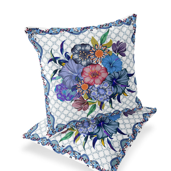 Homeroots Set Of Two 16" X 16" Blue And White Botanical Indoor Outdoor Throw Pillow  Polyester 535869