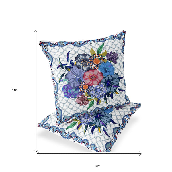 Homeroots Set Of Two 16" X 16" Blue And White Botanical Indoor Outdoor Throw Pillow  Polyester 535869