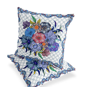 Homeroots Set Of Two 16" X 16" Blue And White Botanical Indoor Outdoor Throw Pillow  Polyester 535869