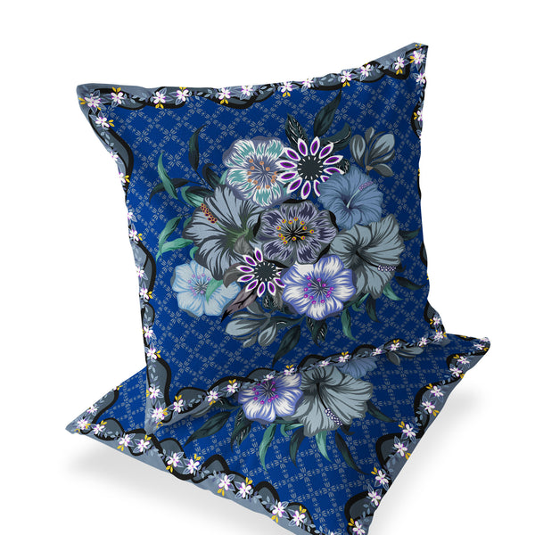 Homeroots Set Of Two 16" X 16" Blue And Gray Botanical Indoor Outdoor Throw Pillow  Polyester 535870