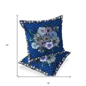 Homeroots Set Of Two 16" X 16" Blue And Gray Botanical Indoor Outdoor Throw Pillow  Polyester 535870