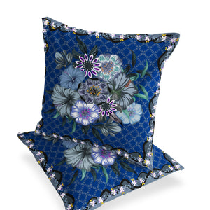Homeroots Set Of Two 16" X 16" Blue And Gray Botanical Indoor Outdoor Throw Pillow  Polyester 535870