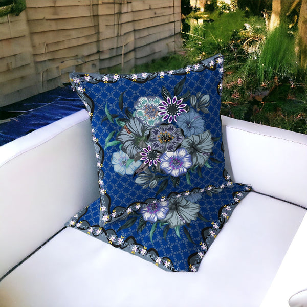Homeroots Set Of Two 16" X 16" Blue And Gray Botanical Indoor Outdoor Throw Pillow  Polyester 535870