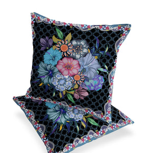 Homeroots Set Of Two 16" X 16" Black And Blue Botanical Indoor Outdoor Throw Pillow  Polyester 535871