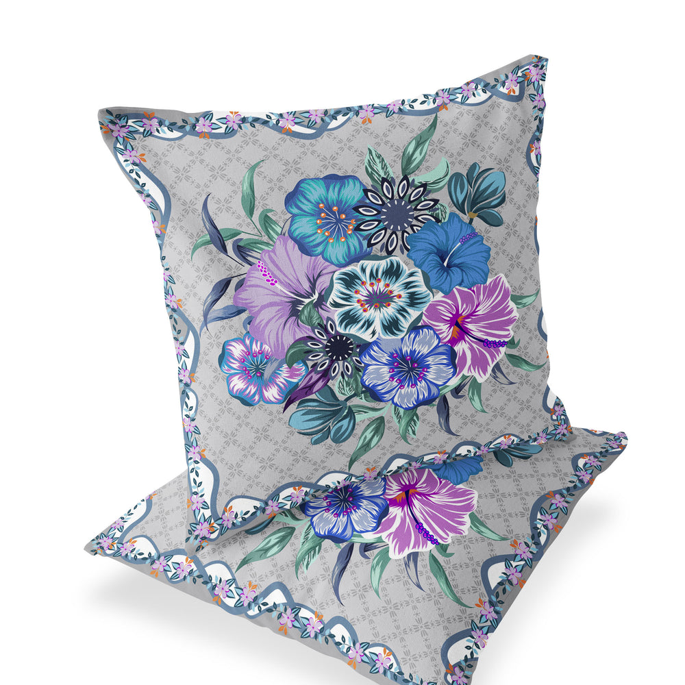 Homeroots Set Of Two 16" X 16" Beige And Blue Botanical Indoor Outdoor Throw Pillow  Polyester 535872