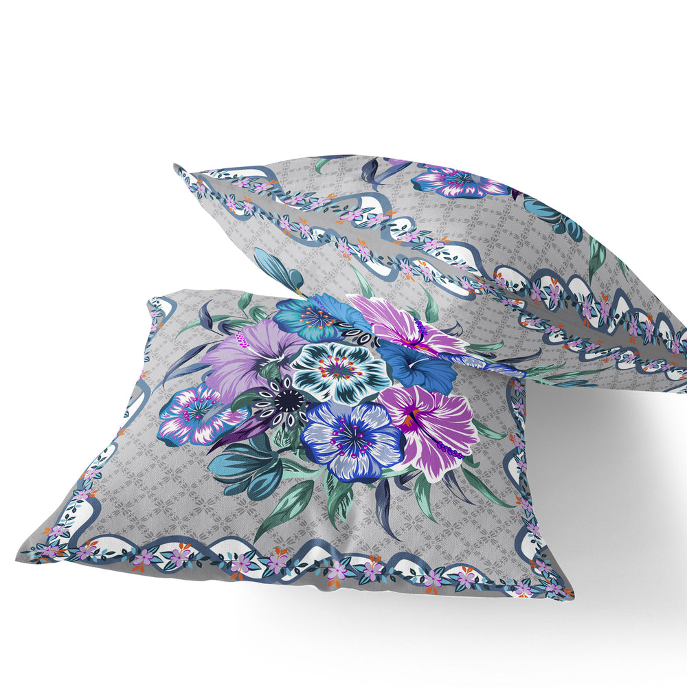 Homeroots Set Of Two 16" X 16" Beige And Blue Botanical Indoor Outdoor Throw Pillow  Polyester 535872