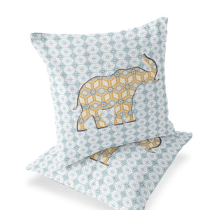 Homeroots Set Of Two 16" X 16" Blue And Yellow Elephant Eclectic Indoor Outdoor Throw Pillow  Polyester 535873