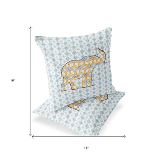 Homeroots Set Of Two 16" X 16" Blue And Yellow Elephant Eclectic Indoor Outdoor Throw Pillow  Polyester 535873