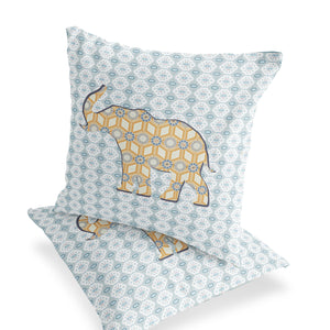 Homeroots Set Of Two 16" X 16" Blue And Yellow Elephant Eclectic Indoor Outdoor Throw Pillow  Polyester 535873
