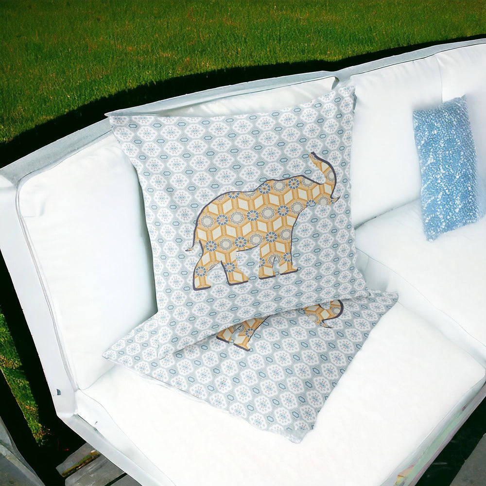 Homeroots Set Of Two 16" X 16" Blue And Yellow Elephant Eclectic Indoor Outdoor Throw Pillow  Polyester 535873