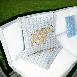 Homeroots Set Of Two 16" X 16" Blue And Yellow Elephant Eclectic Indoor Outdoor Throw Pillow  Polyester 535873