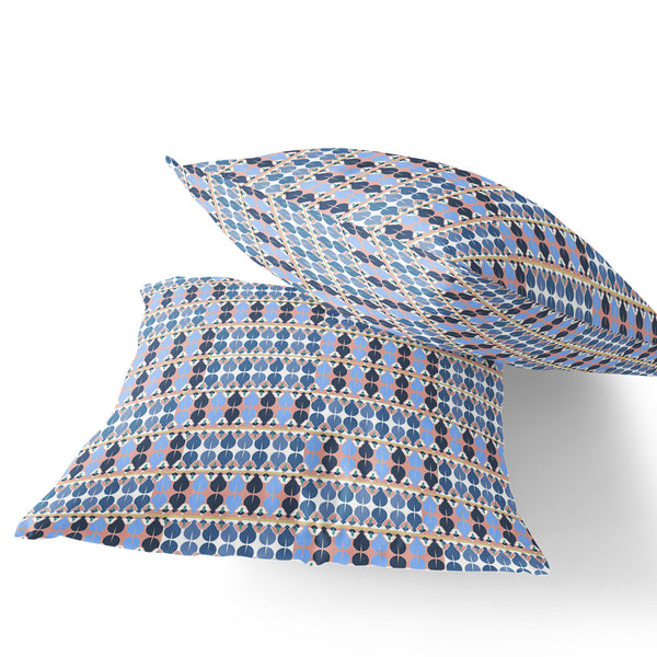 Homeroots Set Of Two 16" X 16" Blue And Gray Striped Indoor Outdoor Throw Pillow  Polyester 535874