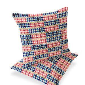 Homeroots Set Of Two 16" X 16" Blue And Yellow Striped Indoor Outdoor Throw Pillows  Polyester 535875