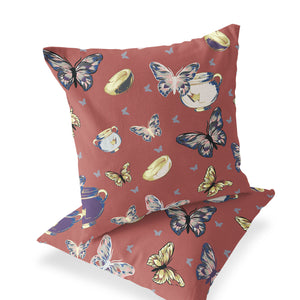 Homeroots Set Of Two 16" X 16" Blue And Orange Butterfly Indoor Outdoor Throw Pillow  Polyester 535876