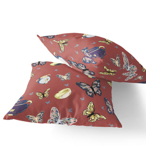 Homeroots Set Of Two 16" X 16" Blue And Orange Butterfly Indoor Outdoor Throw Pillow  Polyester 535876