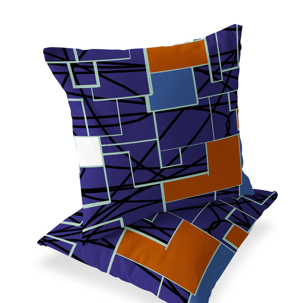 Homeroots Set Of Two 16" X 16" Blue And Green Geometric Indoor Outdoor Throw Pillow  Polyester 535877