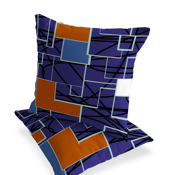 Homeroots Set Of Two 16" X 16" Blue And Green Geometric Indoor Outdoor Throw Pillow  Polyester 535877