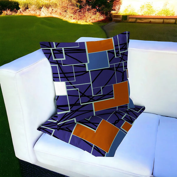 Homeroots Set Of Two 16" X 16" Blue And Green Geometric Indoor Outdoor Throw Pillow  Polyester 535877