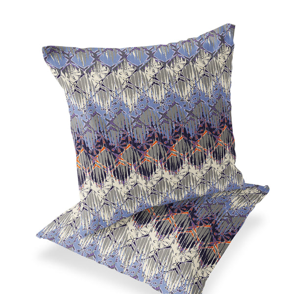 Homeroots Set Of Two 16" X 16" Gray And Purple Geometric Indoor Outdoor Throw Pillow  Polyester 535881