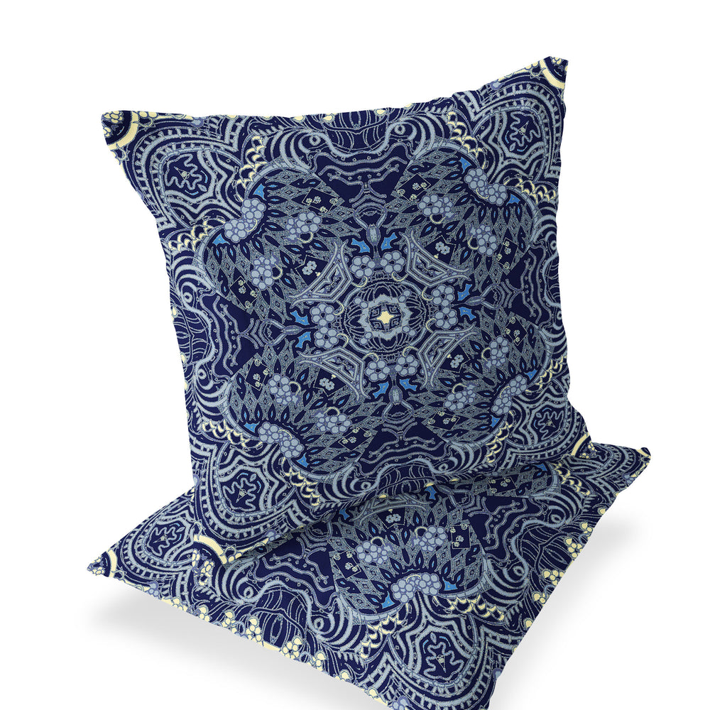 Homeroots Set Of Two 16" X 16" Blue And Yellow Geometric Indoor Outdoor Throw Pillow  Polyester 535882