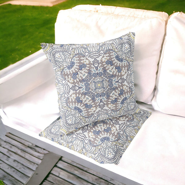 Homeroots Set Of Two 16" X 16" Gray And Yellow Geometric Indoor Outdoor Throw Pillow  Polyester 535883