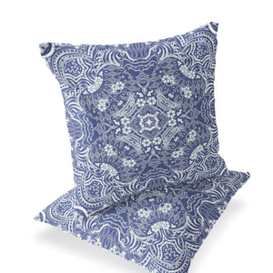 Homeroots Set Of Two 16" X 16" Blue And White Geometric Indoor Outdoor Throw Pillow  Polyester 535884
