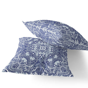 Homeroots Set Of Two 16" X 16" Blue And White Geometric Indoor Outdoor Throw Pillow  Polyester 535884