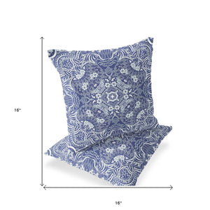 Homeroots Set Of Two 16" X 16" Blue And White Geometric Indoor Outdoor Throw Pillow  Polyester 535884