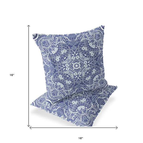 Homeroots Set Of Two 16" X 16" Blue And White Geometric Indoor Outdoor Throw Pillow  Polyester 535884