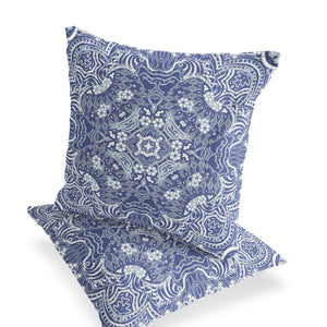 Homeroots Set Of Two 16" X 16" Blue And White Geometric Indoor Outdoor Throw Pillow  Polyester 535884