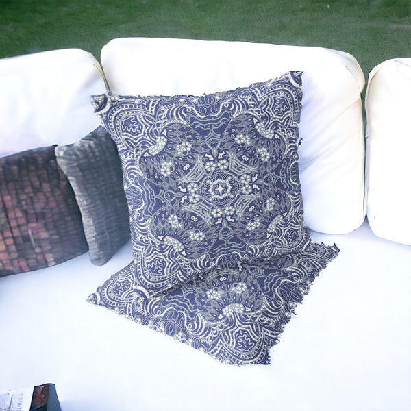 Homeroots Set Of Two 16" X 16" Blue And White Geometric Indoor Outdoor Throw Pillow  Polyester 535884