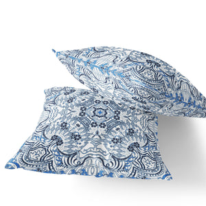 Homeroots Set Of Two 16" X 16" Blue And White Geometric Indoor Outdoor Throw Pillow  Polyester 535885