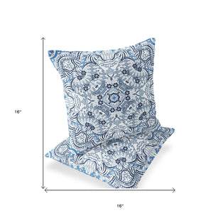 Homeroots Set Of Two 16" X 16" Blue And White Geometric Indoor Outdoor Throw Pillow  Polyester 535885