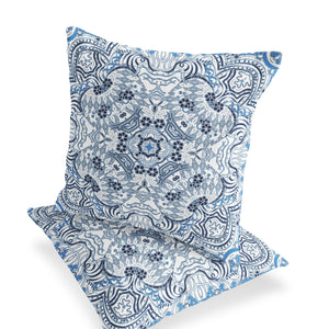 Homeroots Set Of Two 16" X 16" Blue And White Geometric Indoor Outdoor Throw Pillow  Polyester 535885
