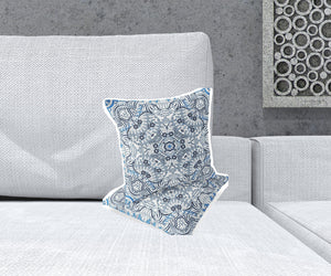 Homeroots Set Of Two 16" X 16" Blue And White Geometric Indoor Outdoor Throw Pillow  Polyester 535885
