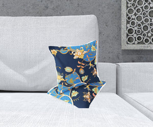 Homeroots Set Of Two 16" X 16" Blue And Orange Botanical Indoor Outdoor Throw Pillow  Polyester 535887