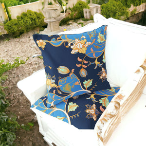 Homeroots Set Of Two 16" X 16" Blue And Orange Botanical Indoor Outdoor Throw Pillow  Polyester 535887
