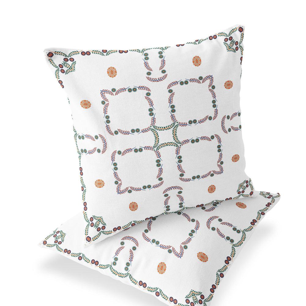 Homeroots Set Of Two 16" X 16" Green And White Botanical Indoor Outdoor Throw Pillow  Polyester 535889