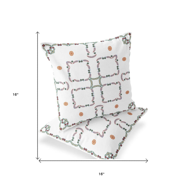 Homeroots Set Of Two 16" X 16" Green And White Botanical Indoor Outdoor Throw Pillow  Polyester 535889