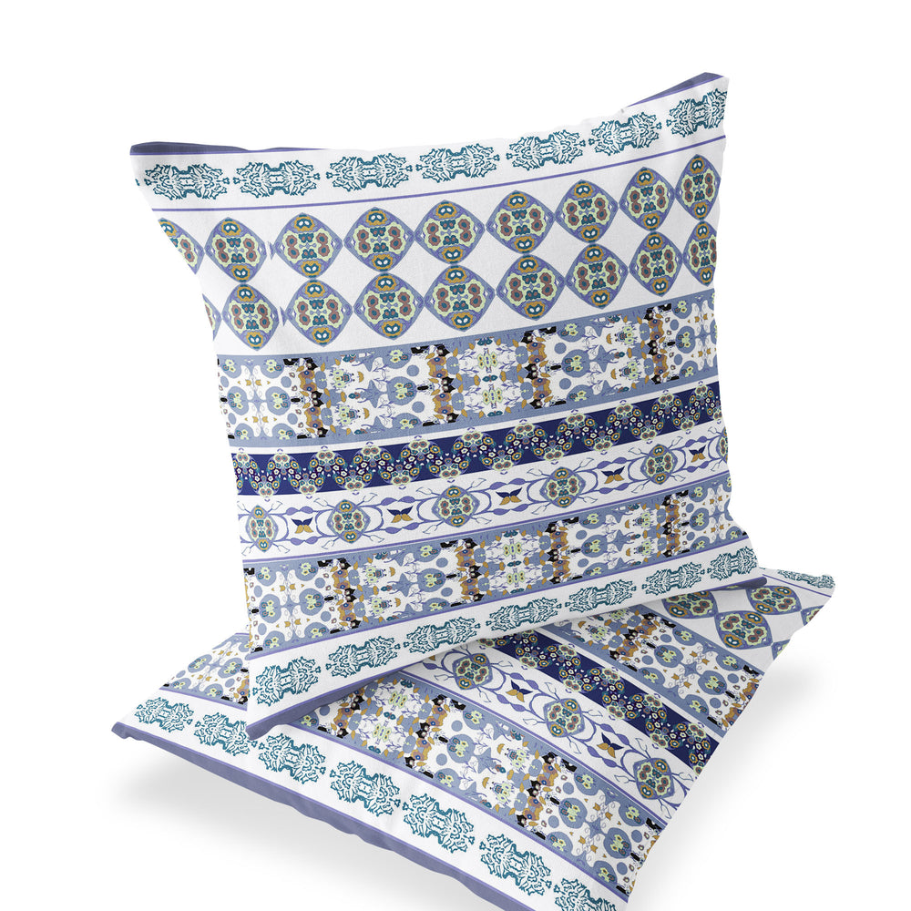 Homeroots Set Of Two 16" X 16" Blue And White Striped Indoor Outdoor Throw Pillow  Polyester 535890