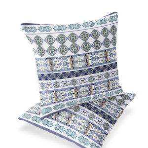Homeroots Set Of Two 16" X 16" Blue And White Striped Indoor Outdoor Throw Pillow  Polyester 535890