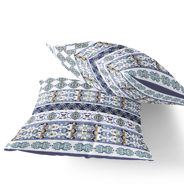 Homeroots Set Of Two 16" X 16" Blue And White Striped Indoor Outdoor Throw Pillow  Polyester 535890