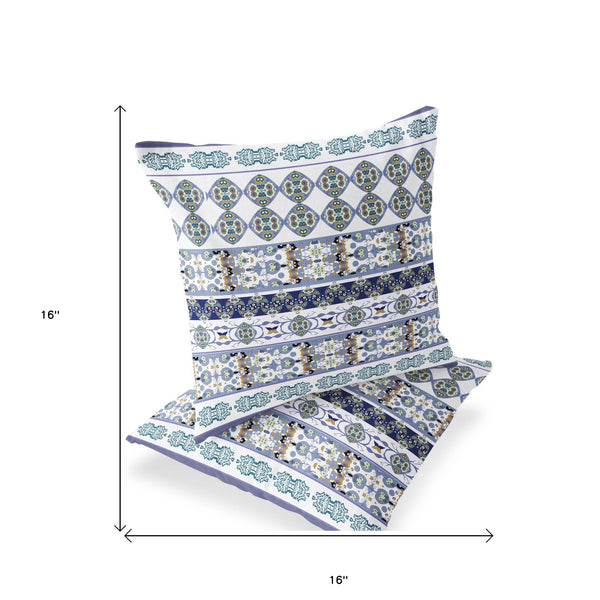Homeroots Set Of Two 16" X 16" Blue And White Striped Indoor Outdoor Throw Pillow  Polyester 535890