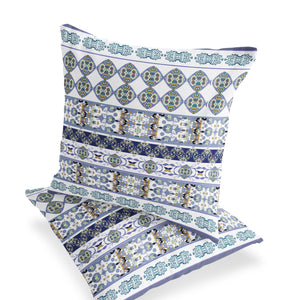 Homeroots Set Of Two 16" X 16" Blue And White Striped Indoor Outdoor Throw Pillow  Polyester 535890