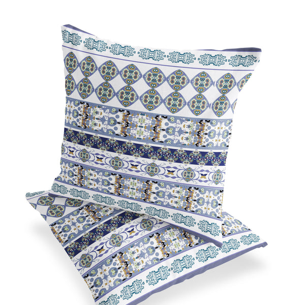 Homeroots Set Of Two 16" X 16" Blue And White Striped Indoor Outdoor Throw Pillow  Polyester 535890